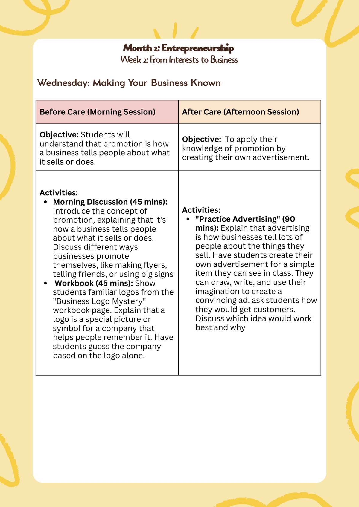 3rd–5th Grade- Lesson Plan: Entrepreneurship 101 (Month 2) | Everyday Play N Learn Curriculum Series
