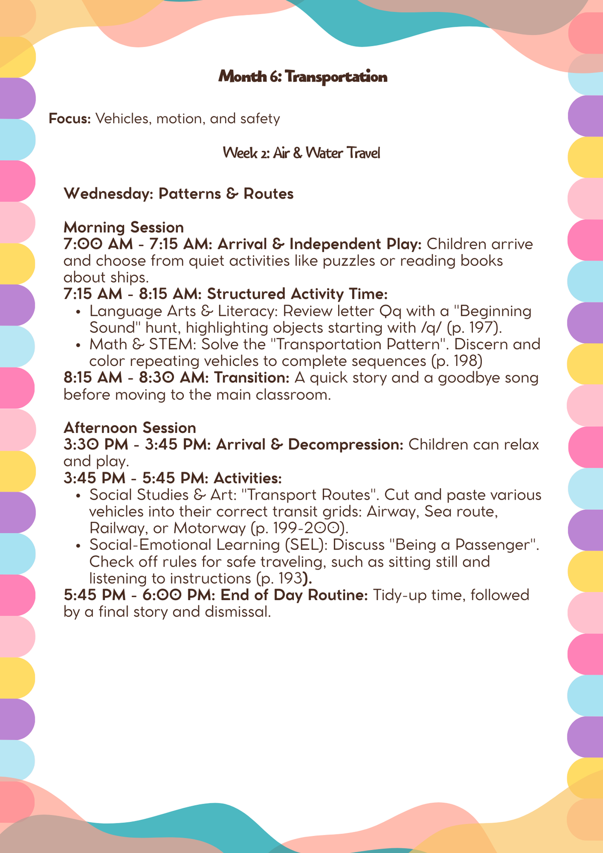 Ages 4–5: Lesson Plan: Transportation (Month 6) | Everyday Play N Learn Curriculum Series