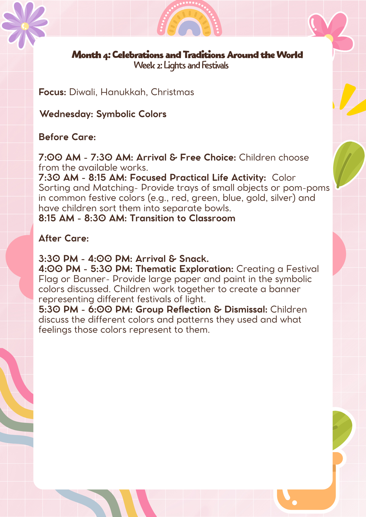 Kindergarten: Lesson Plan: Celebrations and Traditions Around the World (Month 4) | Everyday Play N Learn Curriculum Series