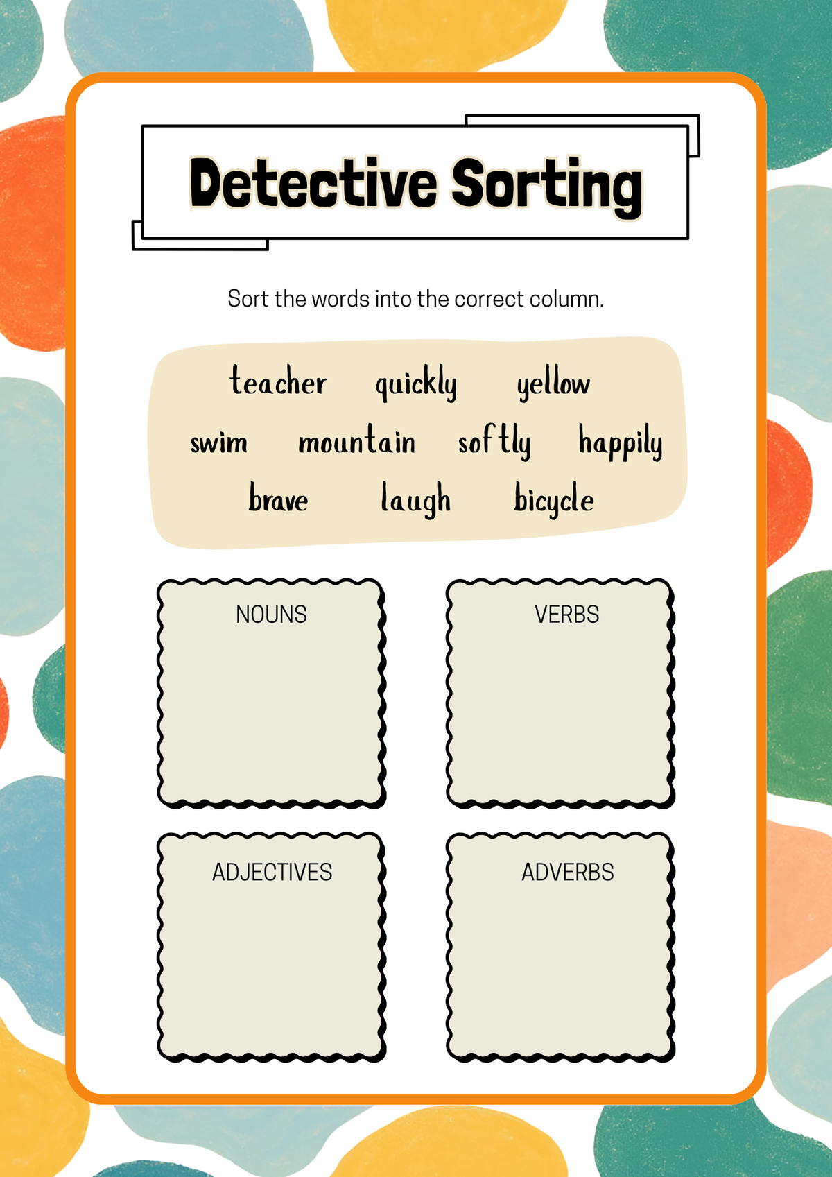 Parts of a Speech Detective Activity Pack (Grades 3-5) | Nouns, Verbs, Adjectives & Adverbs Grammar Worksheets
