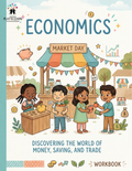 Everyday Play N Learn economics workbook cover with children at a market